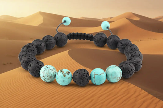 Fuze Adjustable Anxiety Diffusing Lava Stone Bracelet | Turquoise + Black Green Danae