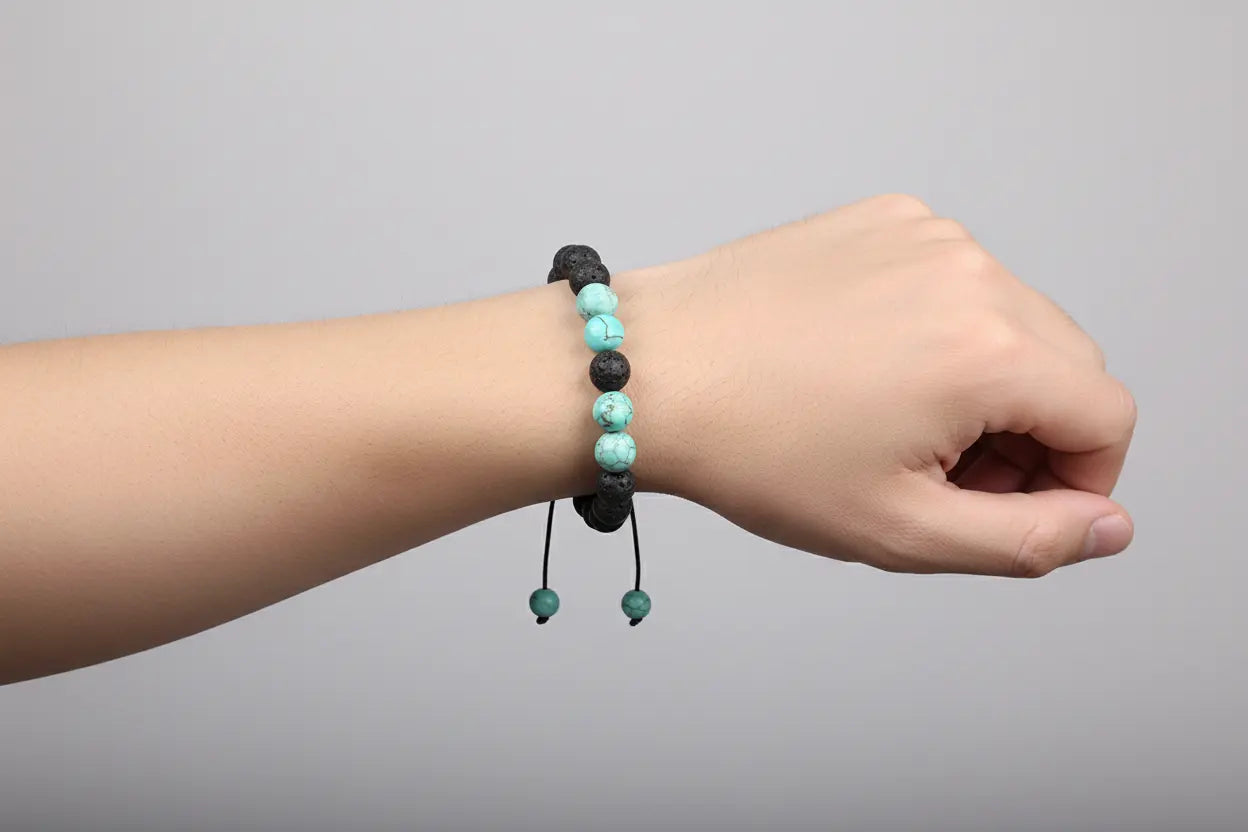 Fuze Adjustable Anxiety Diffusing Lava Stone Bracelet | Turquoise + Black Green Danae