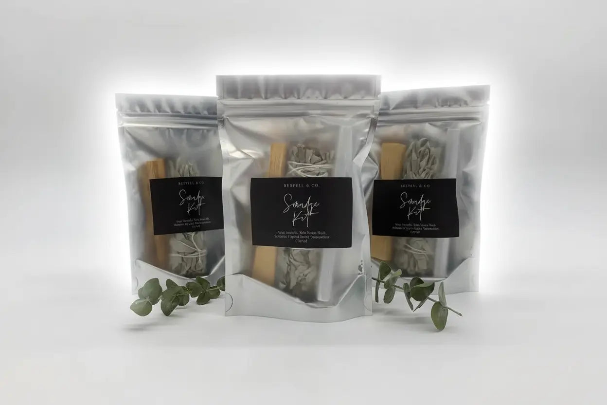 Black Tourmaline, Sage + Crystal Smudge Kit Yellow Coconut