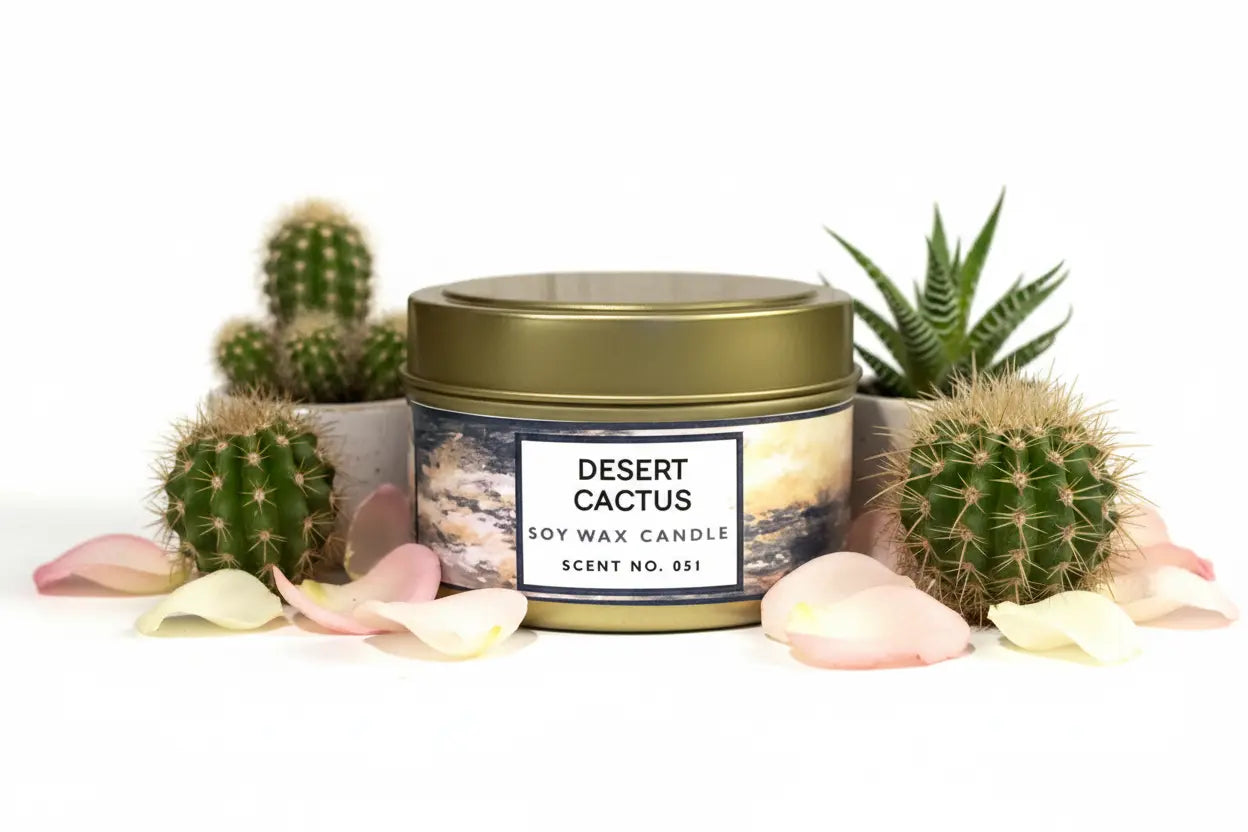 Desert Cactus Scented Soy Wax Candle | Cotton Wick Indigo Poseidon