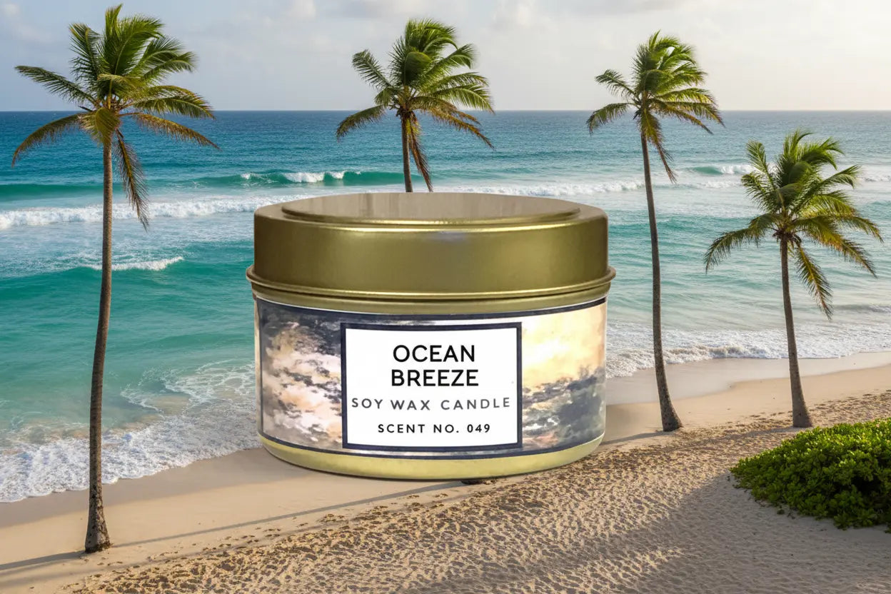 Ocean Breeze Scented Soy Wax Candle | Cotton Wick Indigo Poseidon
