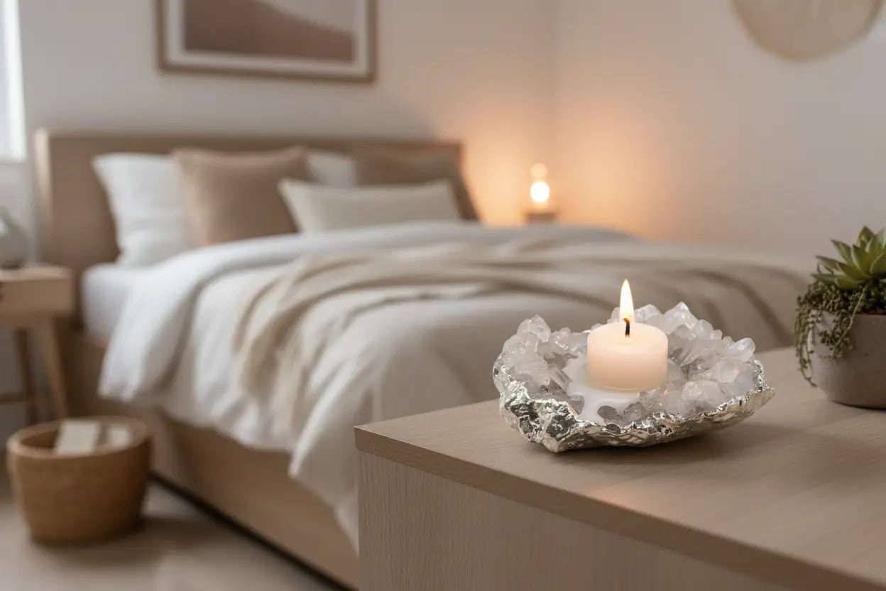 Natural Quartz Cluster Votive Candle Holder Green Ares