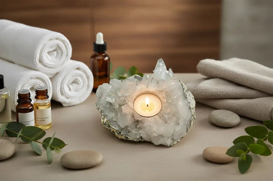 Natural Quartz Cluster Votive Candle Holder Green Ares