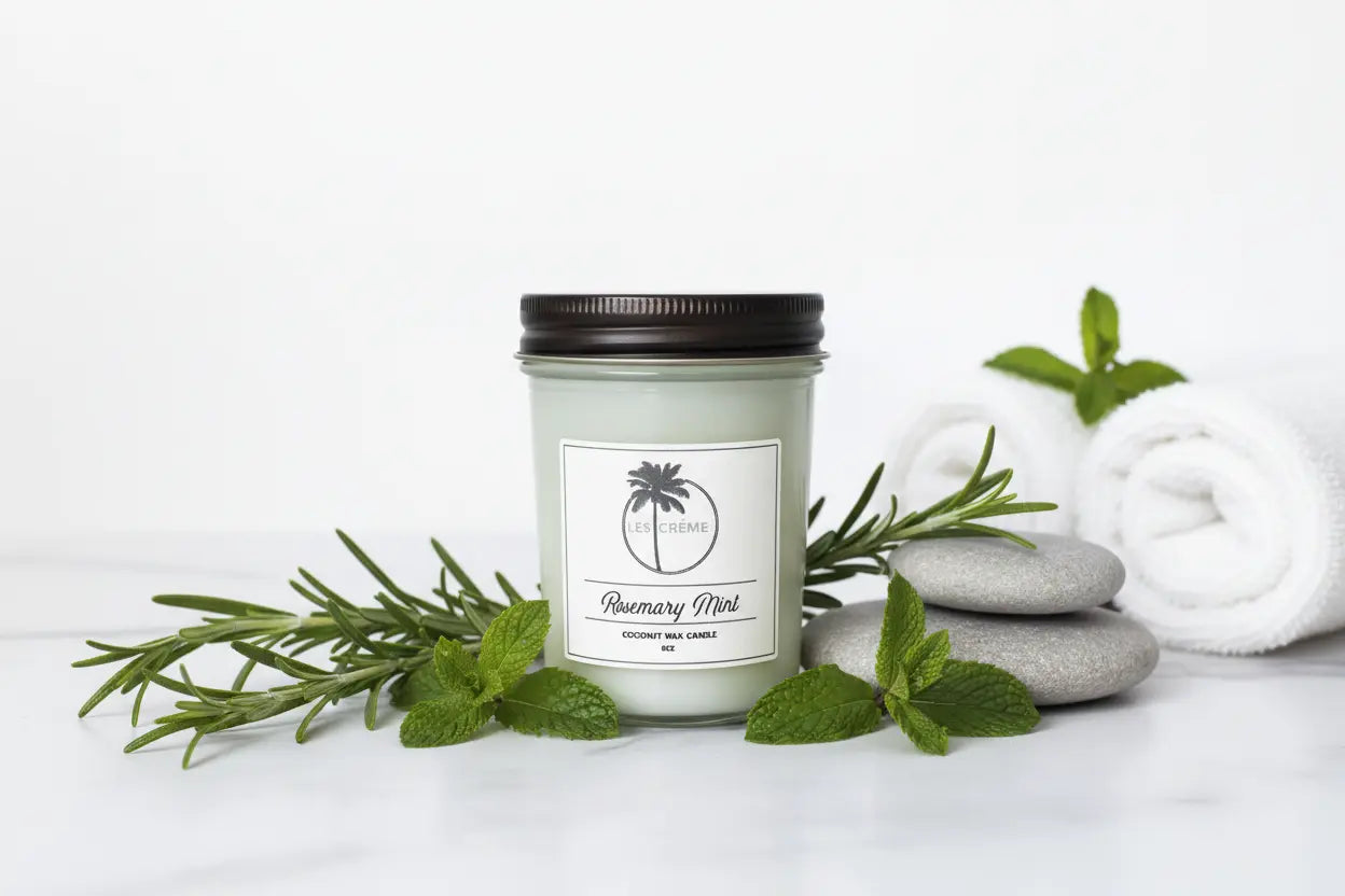 Rosemary Mint Coconut Wax Candle | Cotton Wick Mint Green Leto