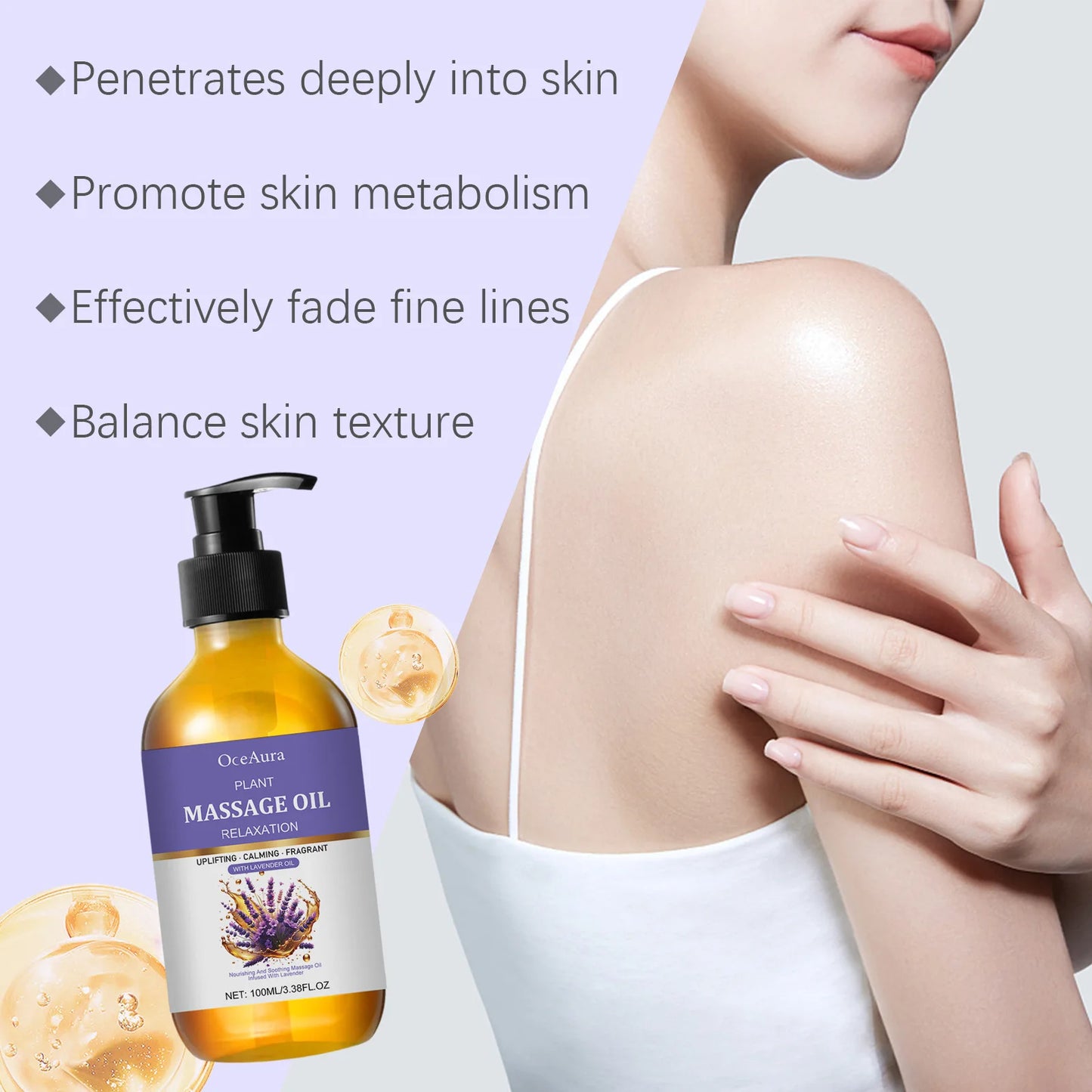 Lavender Essential Oil Relief Stress Improve Sleep Spa Moisturizing Comfortable Calming Nourishing Body Relaxing Massage Essence