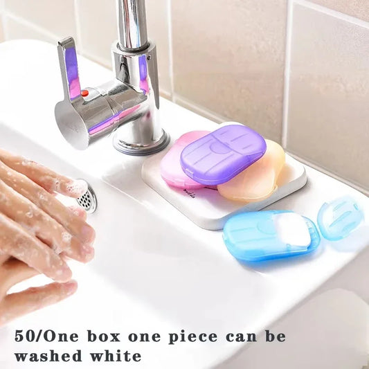 50pack Disposable Paper Soap Portable Paper Soap with Plastic Box Foaming Paper Soap for Outdoor Camping Hiking Travel