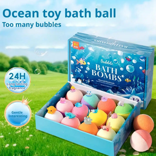 Bath Bombs with Hidden Toys Colorful Bubble Bath Salt Balls for Kids Surprise Birthday Gift Fun & Relaxing Bath Time