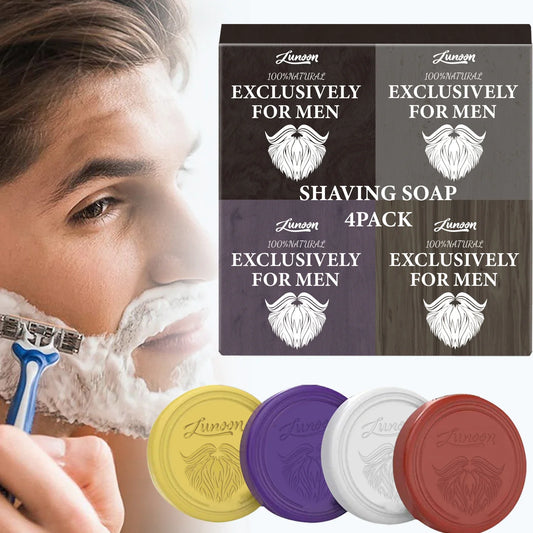 Sandalwood Men’s Shaving Soap Set 4pcs - Rich Foaming, Gentle Deep Clean, Softening & Refreshing Handmade Beard Care Soap 80g*4.