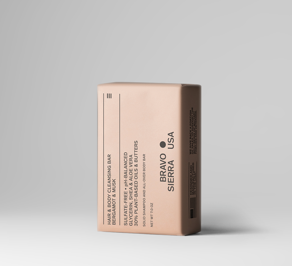 Organic Hair + Body Cleansing Soap Bar for Men Bravo Sierra