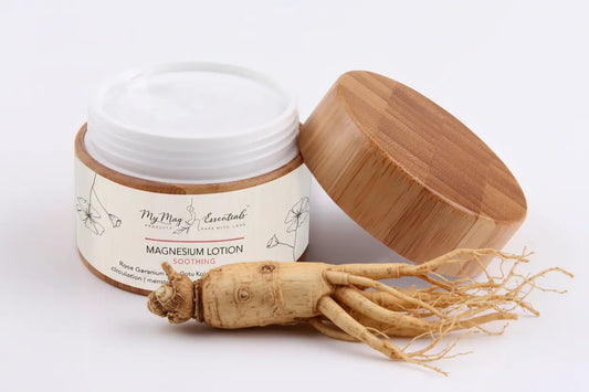 Australian Magnesium Lotion for Pain Management | Rose Geranium + Gotu Kola + Ginseng Extract | 100ml Cyan Oliver