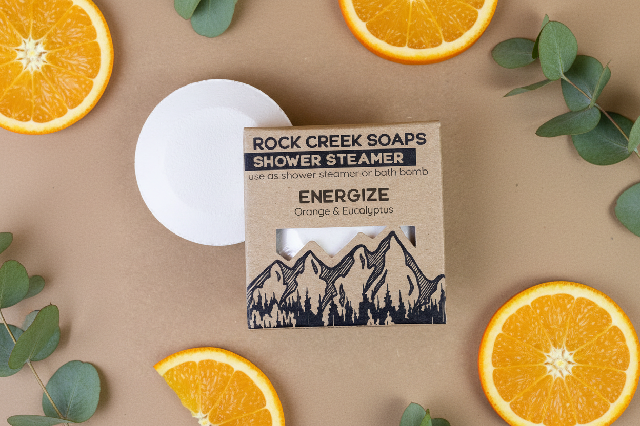Rock Creek Orange + Eucalyptus Shower Steamer | Energize Rock Creek Soaps