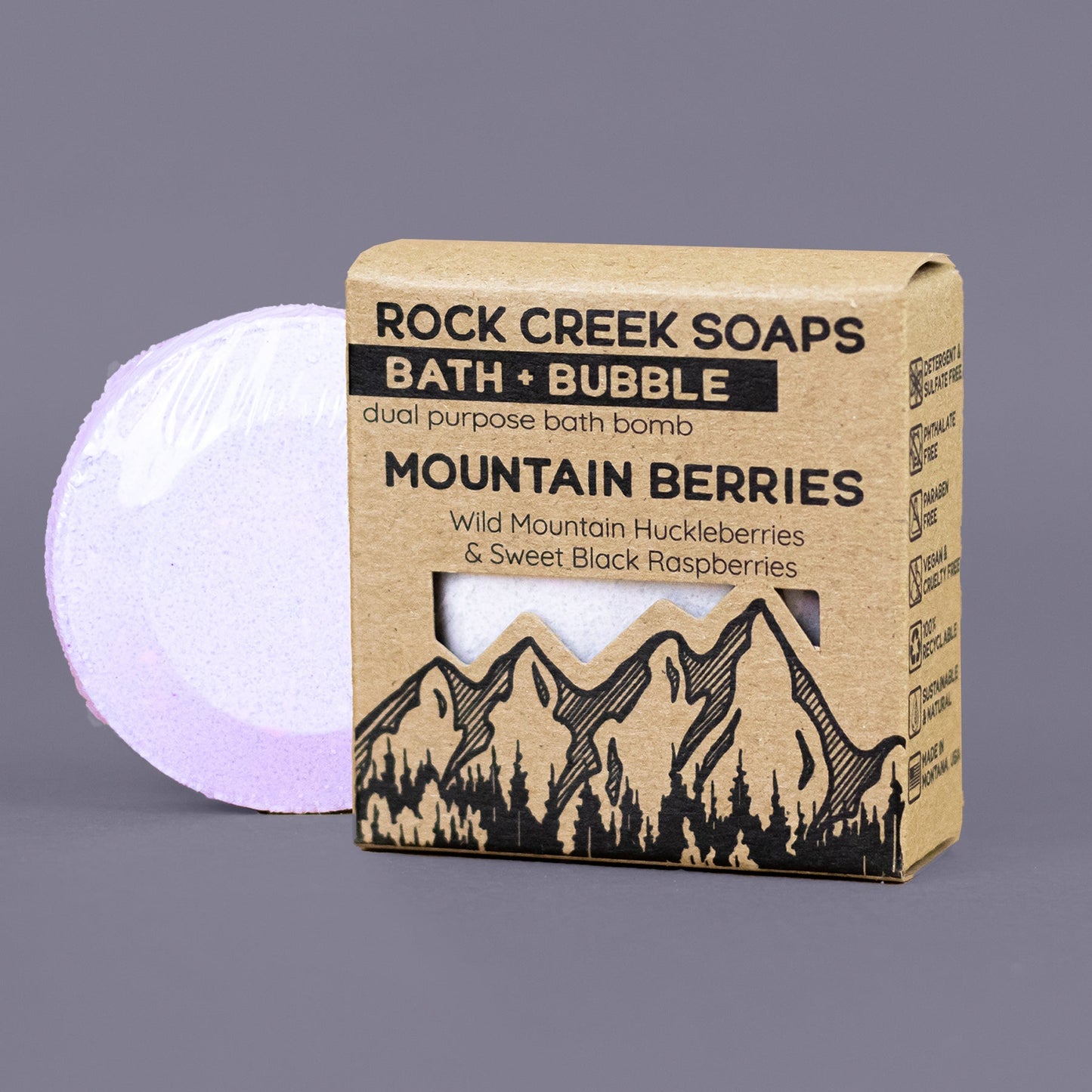 Rock Creek Huckleberry + Raspberry Bubbly Bath Bomb | Mountain Berries Rock Creek Soaps
