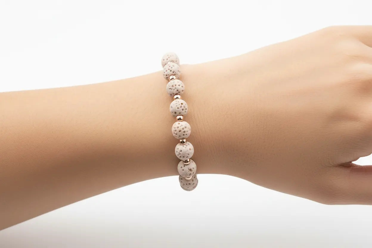 Fuze Lava Stone Essential Oil Bracelet | Beige Stone Green Danae
