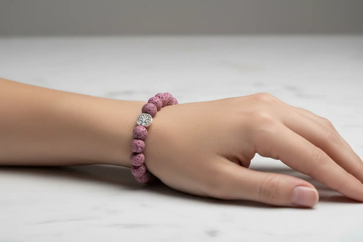 Pink Tree of Life Lava Stone Essential Oil Bracelet Green Danae