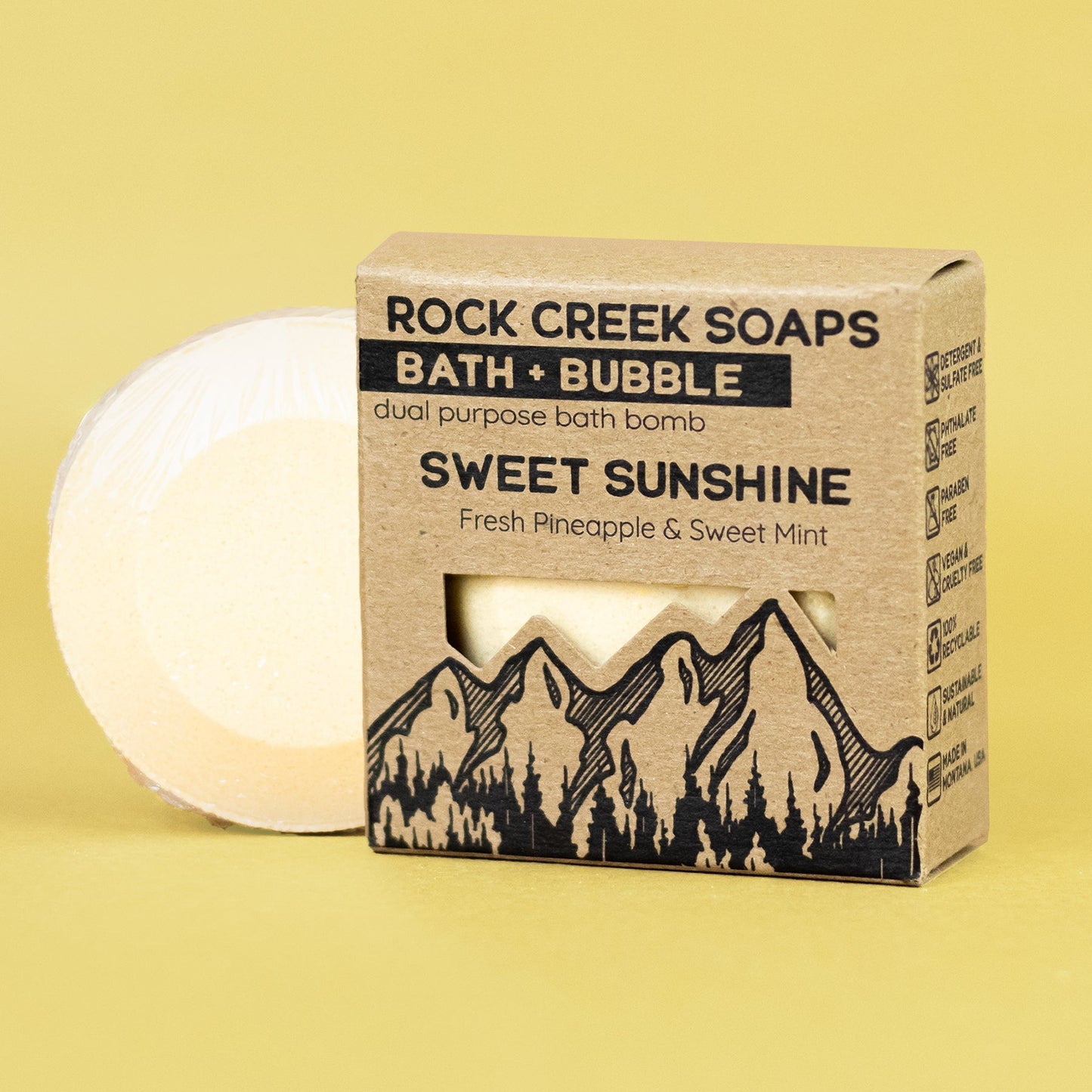 Rock Creek Pineapple + Mint Bubbly Bath Bomb | Sweet Sunshine Rock Creek Soaps
