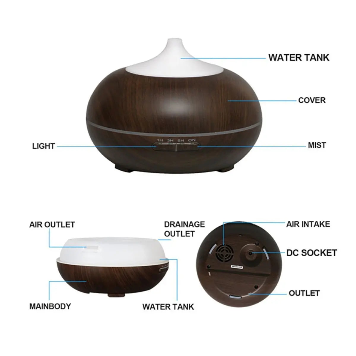 Mistyrious Essential Oil Humidifier Natural Oak Design With Easy - Leisure Life USA