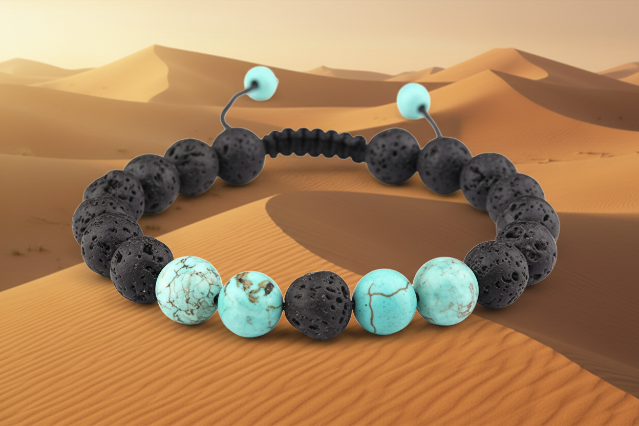 Fuze Adjustable Anxiety Diffusing Lava Stone Bracelet | Turquoise + Black