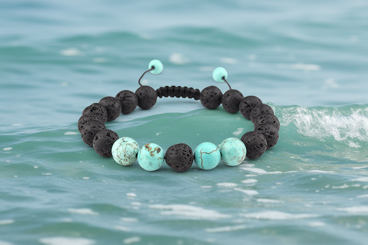 Fuze Adjustable Anxiety Diffusing Lava Stone Bracelet | Turquoise + Black