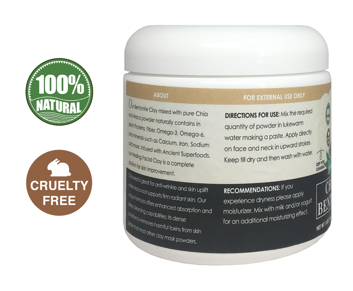 Chia & Maca Healing Bentonite Clay Natural Face Mask Powder, 1 Pound - Leisure Life USA