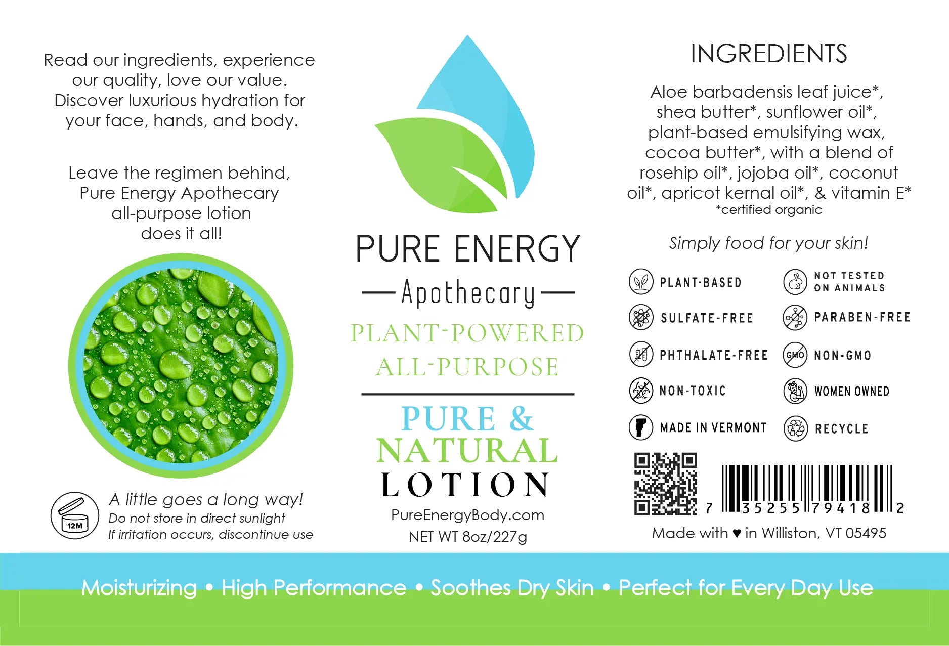 Natural Unscented All-Purpose Everywhere Lotion | 8 oz Pure Energy Apothecary