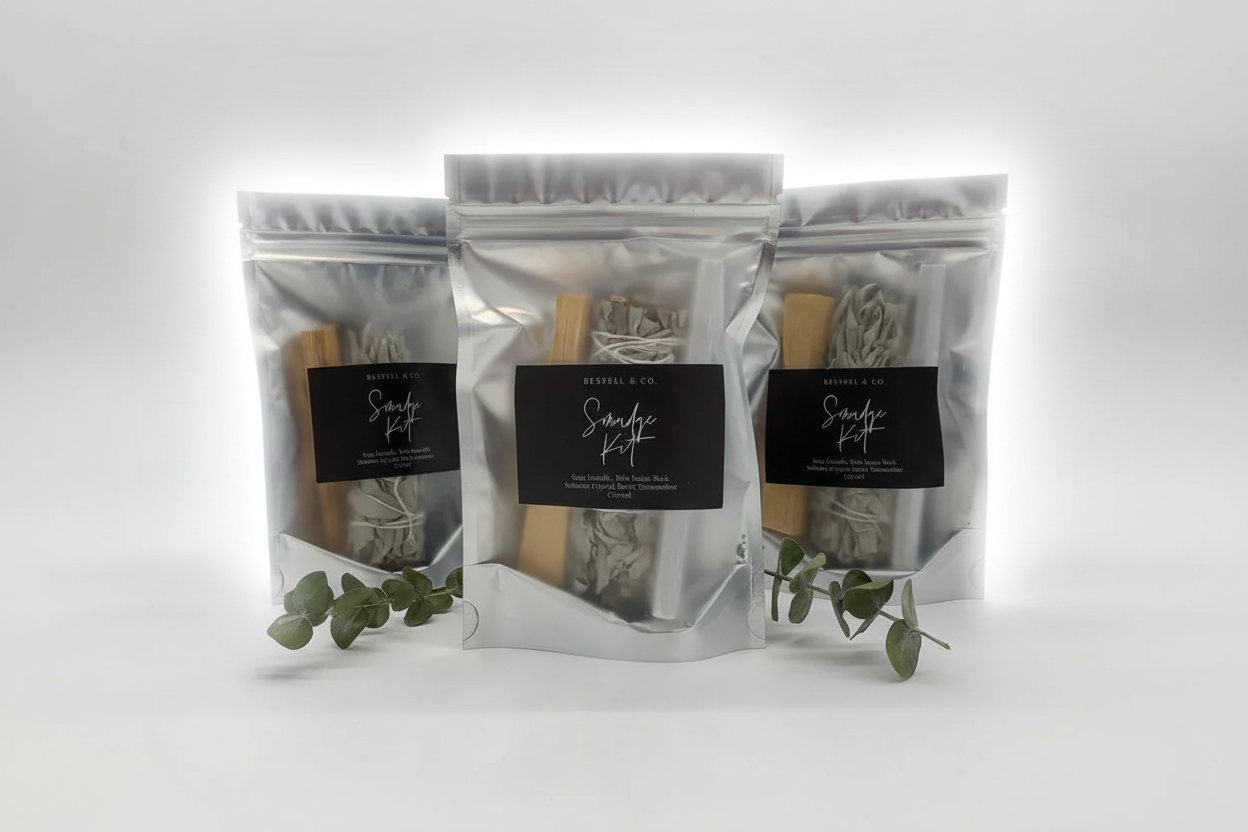 Black Tourmaline, Sage + Crystal Smudge Kit