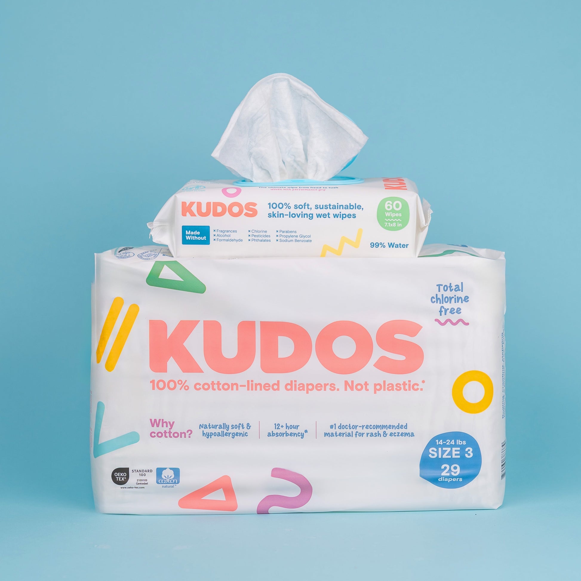 Kudos 100 DoubleDry™ Disposable Diaper Box | 100% Cotton Liner Kudos