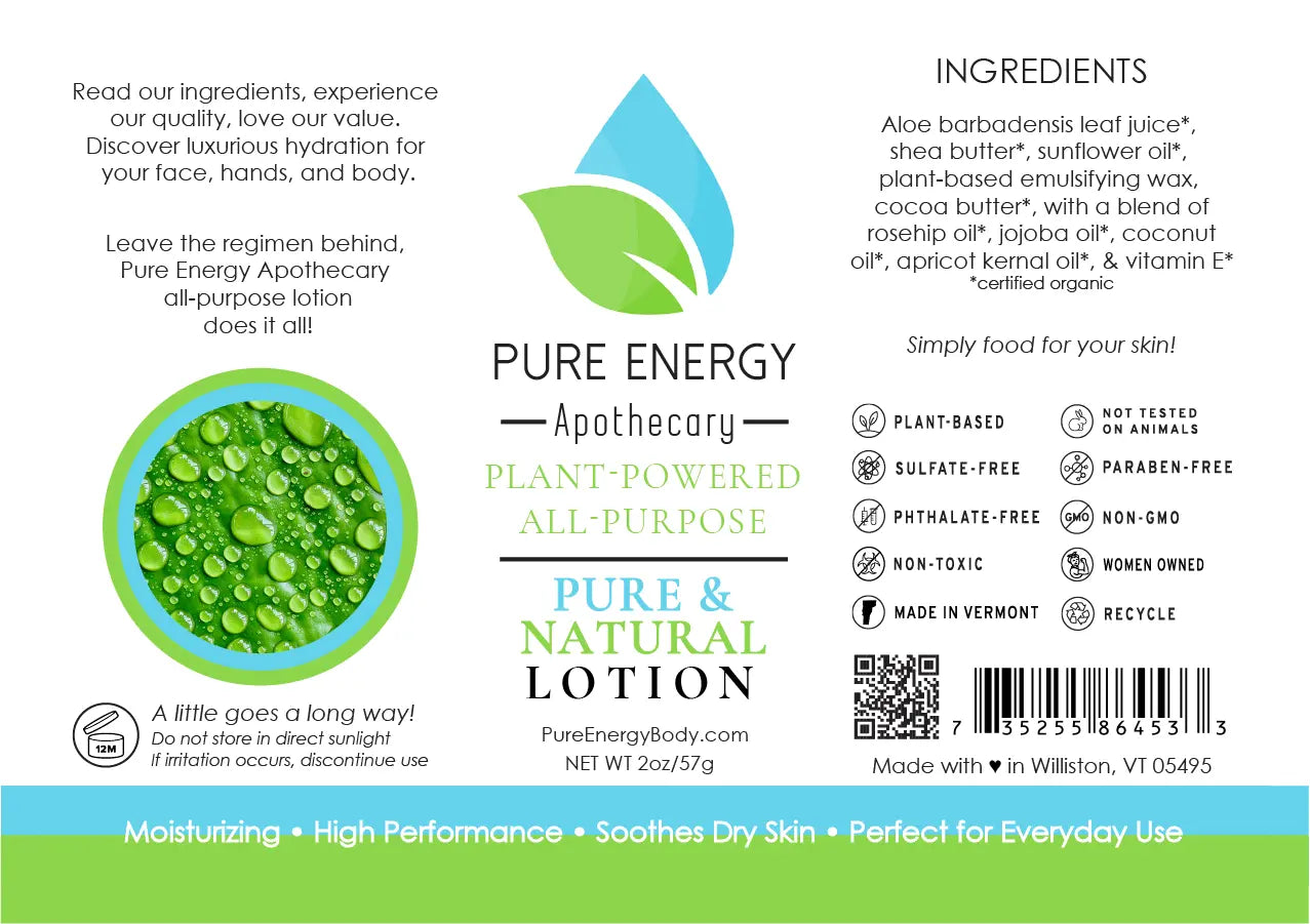 Natural Unscented All-Purpose Everywhere Lotion | 2 oz Pure Energy Apothecary