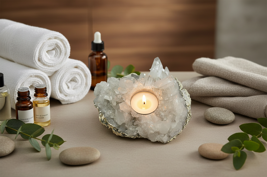 Natural Quartz Cluster Votive Candle Holder