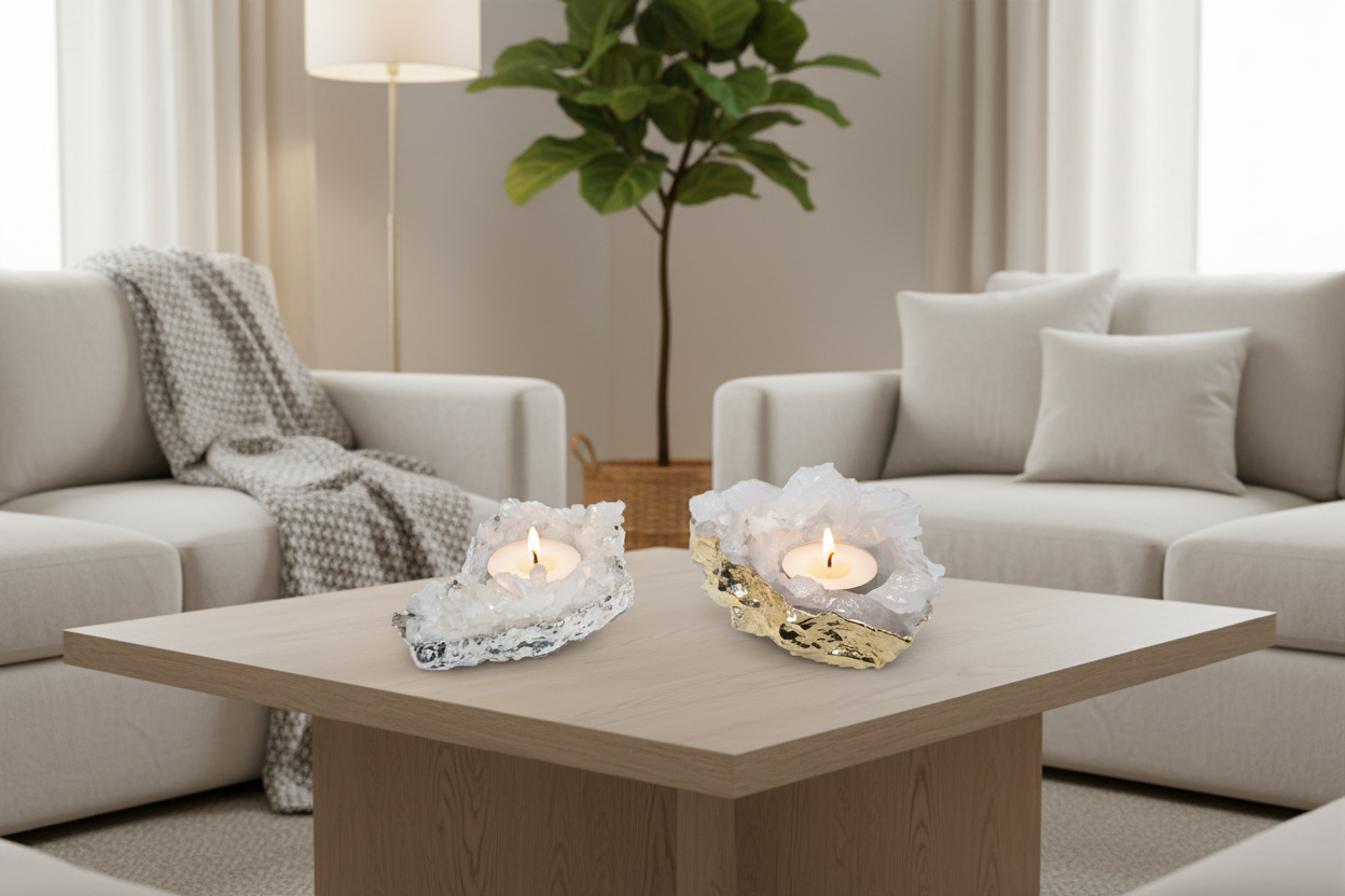 Natural Quartz Cluster Votive Candle Holder
