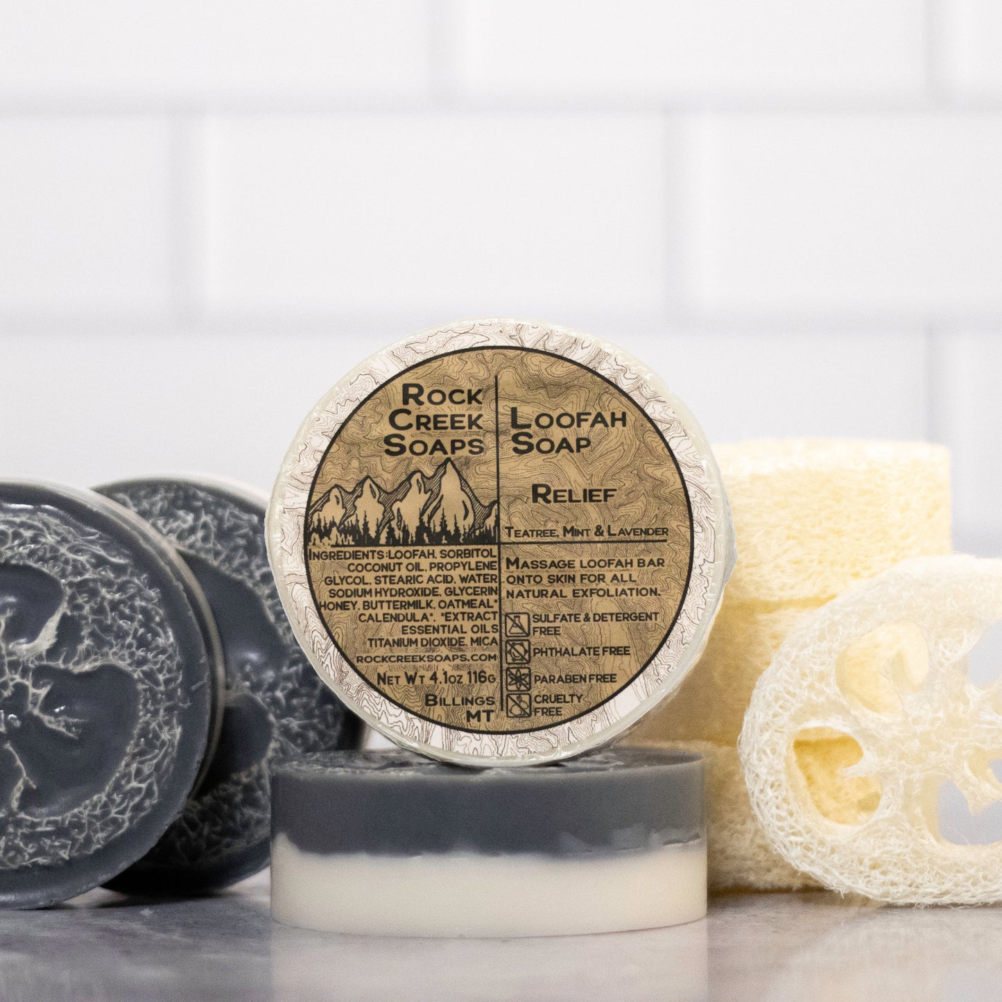 Rock Creek Peppermint + Tea Tree + Lavender Loofah Soap | Relief Rock Creek Soaps