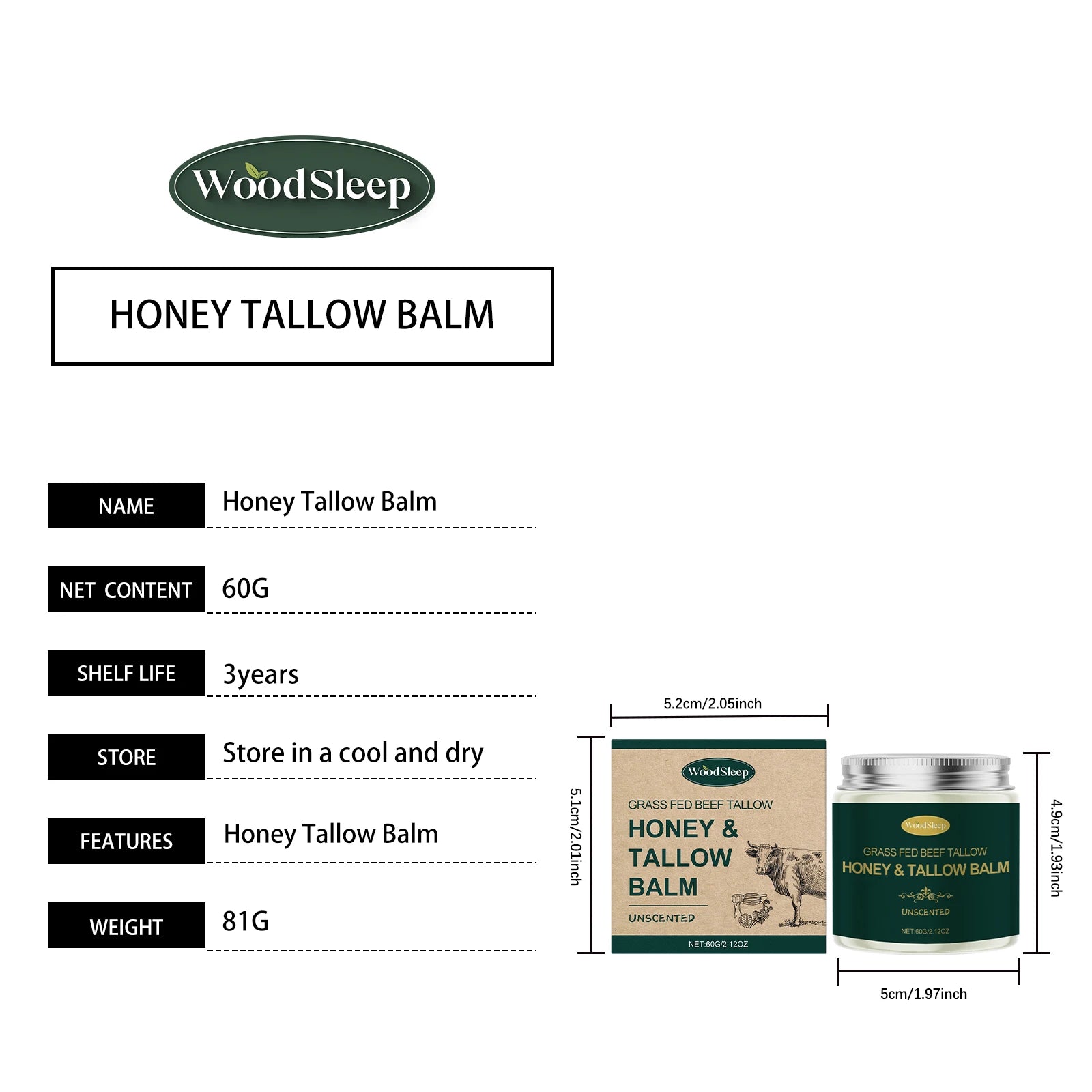 Grass Fed Beef Tallow Honey Face Cream Deep Hydrating Firming Moisturizer Nourishing Face Cream Long-lasting Moisture Lock Soften Skin Facial Hydrating Cream
