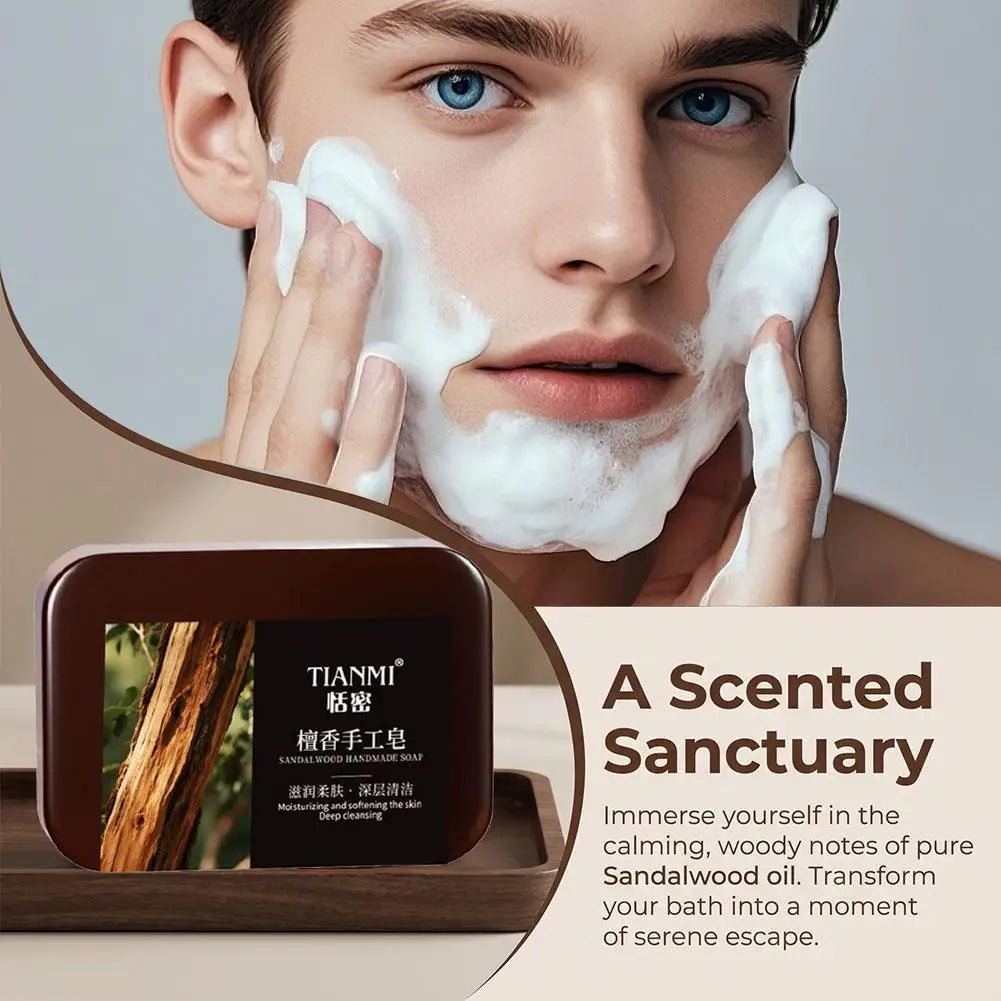 1/3/5pcs Men's Sandalwood Handmade Soap, three-in-one, Moisturizing Cleansing Soap cleanses face, hair, bathes the whole body