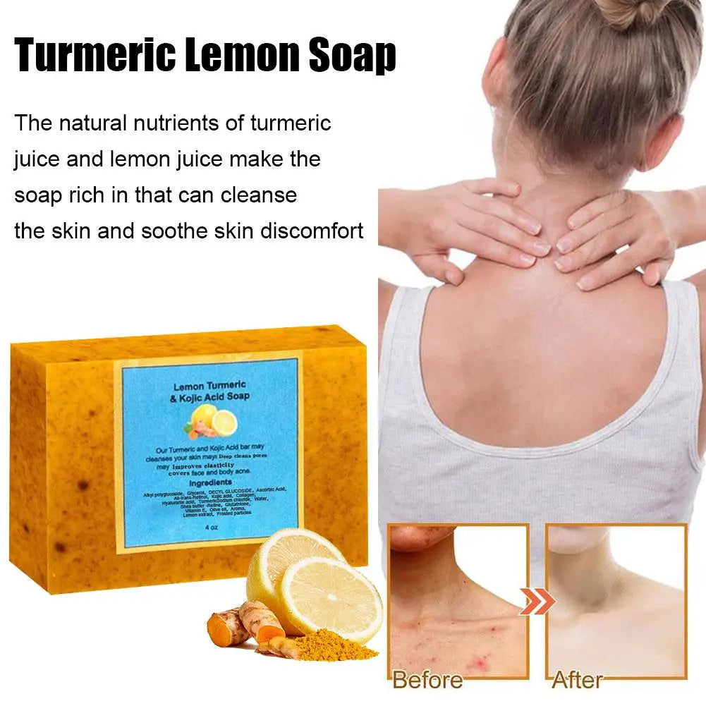 Natural Turmeric & Lemon Brightening Skin Soap Face Deep Cleansing Pore & Mite Removal Soap Exfoliate Oil Control Skin Care Soap