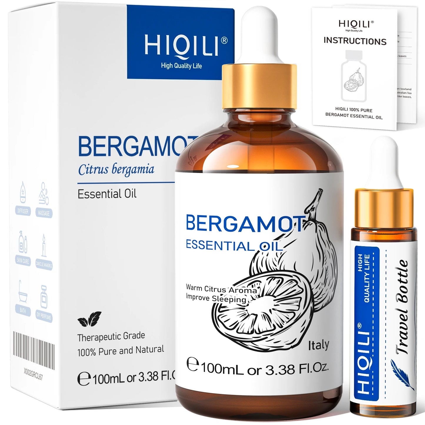 HIQILI Ylang-Ylang Essential Oil 100ML Citronella Geranium 100% Natural Tree Oil for Skin Massage Stress Relief & Aromatherapy