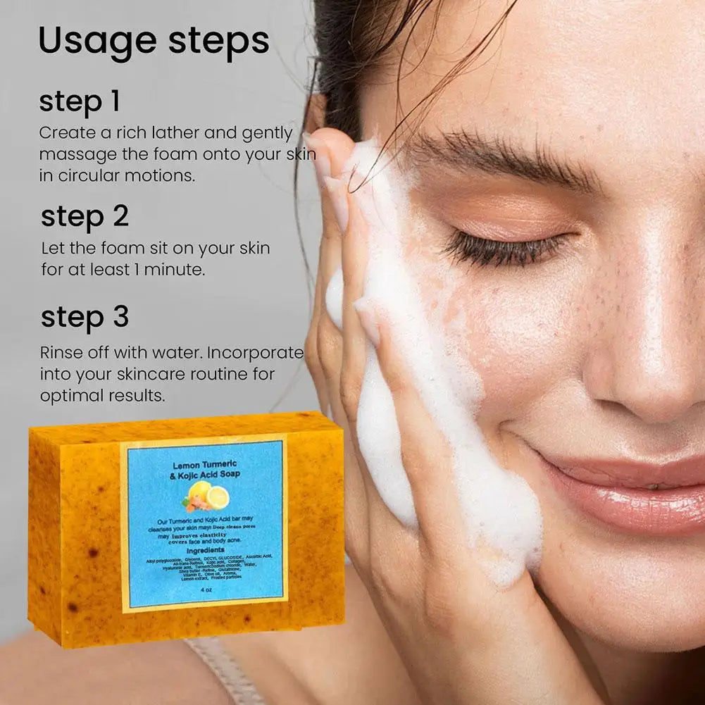 Natural Turmeric & Lemon Brightening Skin Soap Face Deep Cleansing Pore & Mite Removal Soap Exfoliate Oil Control Skin Care Soap