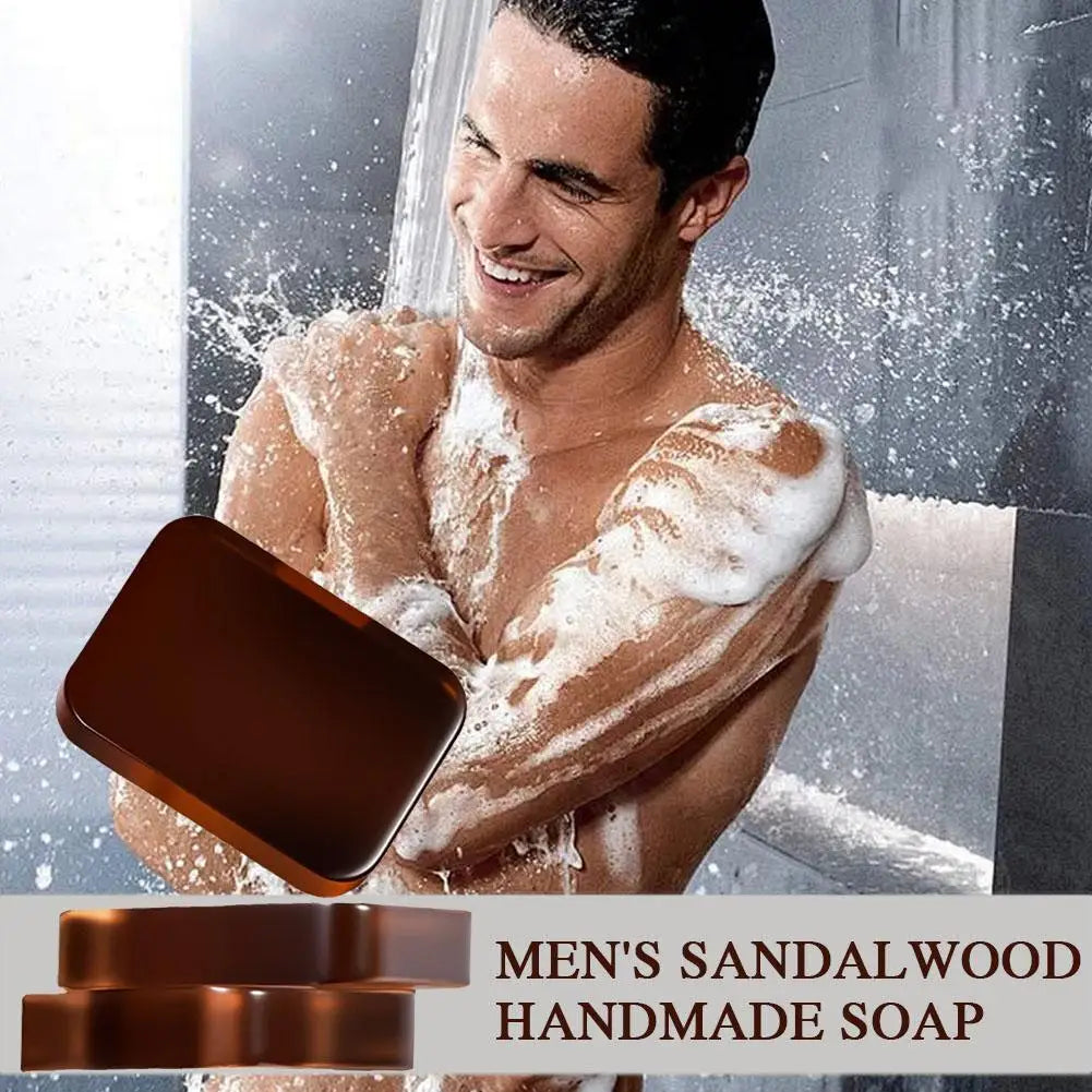 1/3/5pcs Men's Sandalwood Handmade Soap, three-in-one, Moisturizing Cleansing Soap cleanses face, hair, bathes the whole body