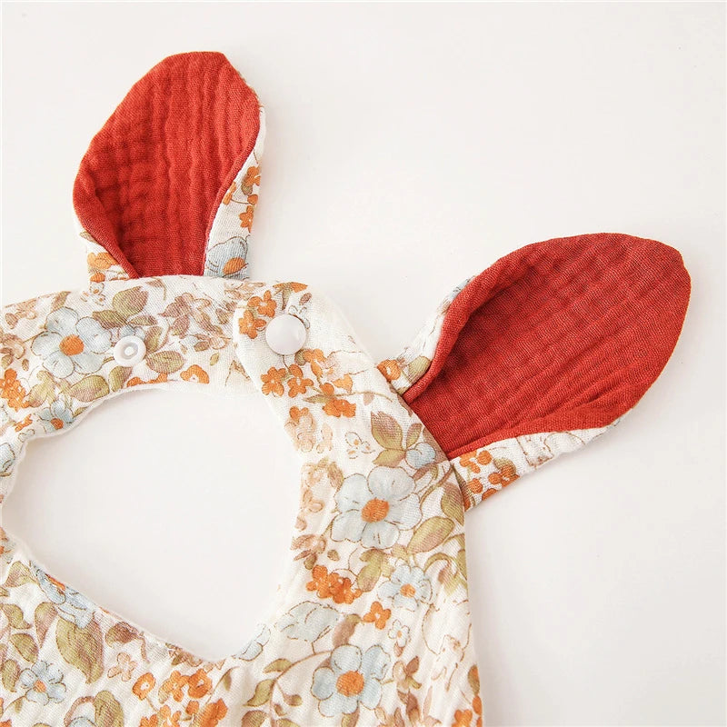 Muslin Bibs 2 Pack Organic Cotton Baby Bib For Drooling and Teething Cute Rabbit Ears Absorbent Saliva Towel With Snap Button