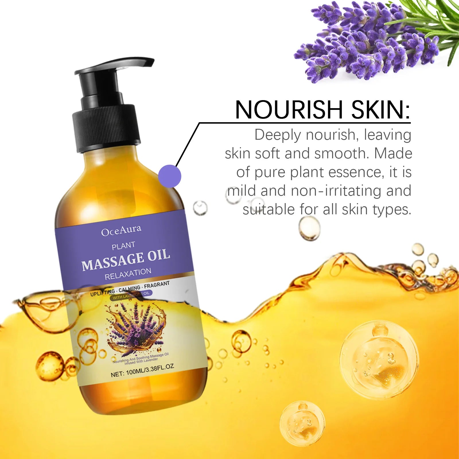 Lavender Essential Oil Relief Stress Improve Sleep Spa Moisturizing Comfortable Calming Nourishing Body Relaxing Massage Essence
