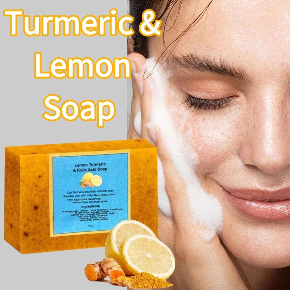 Natural Turmeric & Lemon Brightening Skin Soap Face Deep Cleansing Pore & Mite Removal Soap Exfoliate Oil Control Skin Care Soap