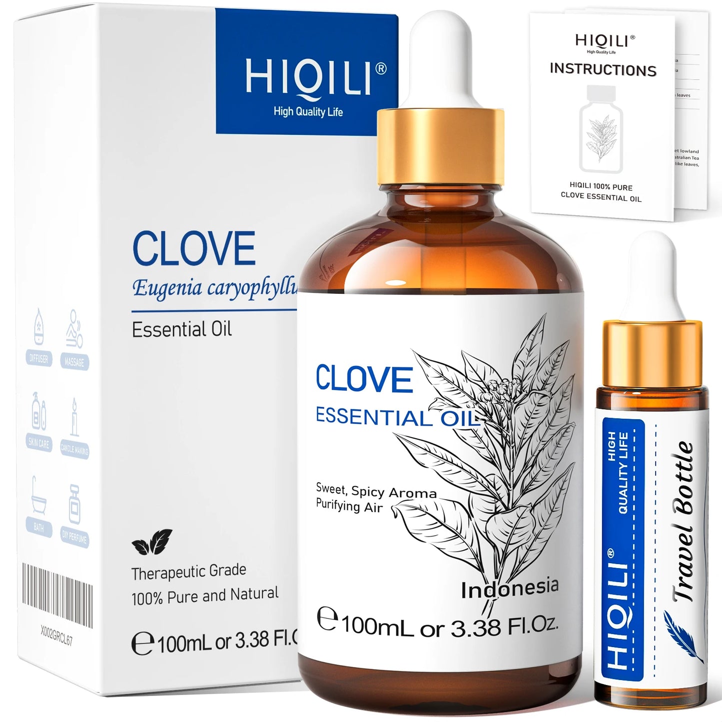 HIQILI Ylang-Ylang Essential Oil 100ML Citronella Geranium 100% Natural Tree Oil for Skin Massage Stress Relief & Aromatherapy