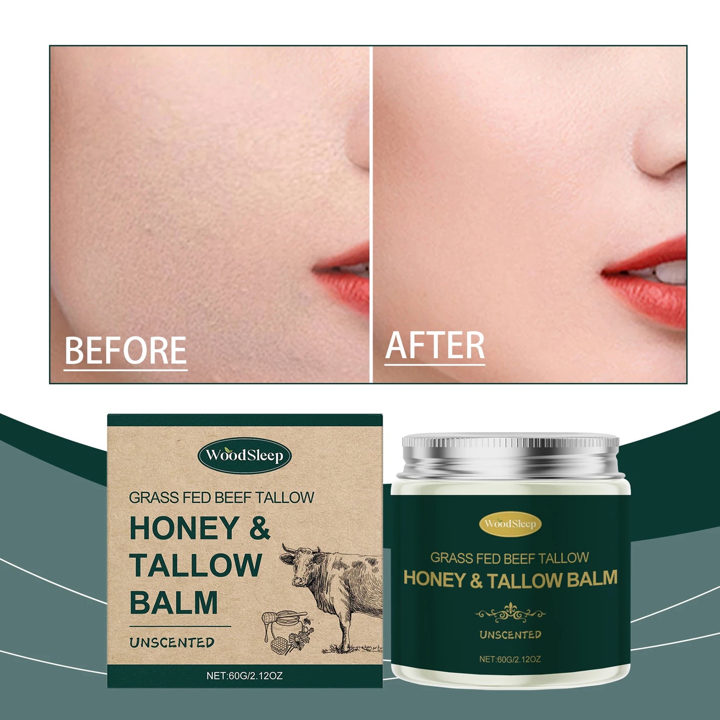Grass Fed Beef Tallow Honey Face Cream Deep Hydrating Firming Moisturizer Nourishing Face Cream Long-lasting Moisture Lock Soften Skin Facial Hydrating Cream