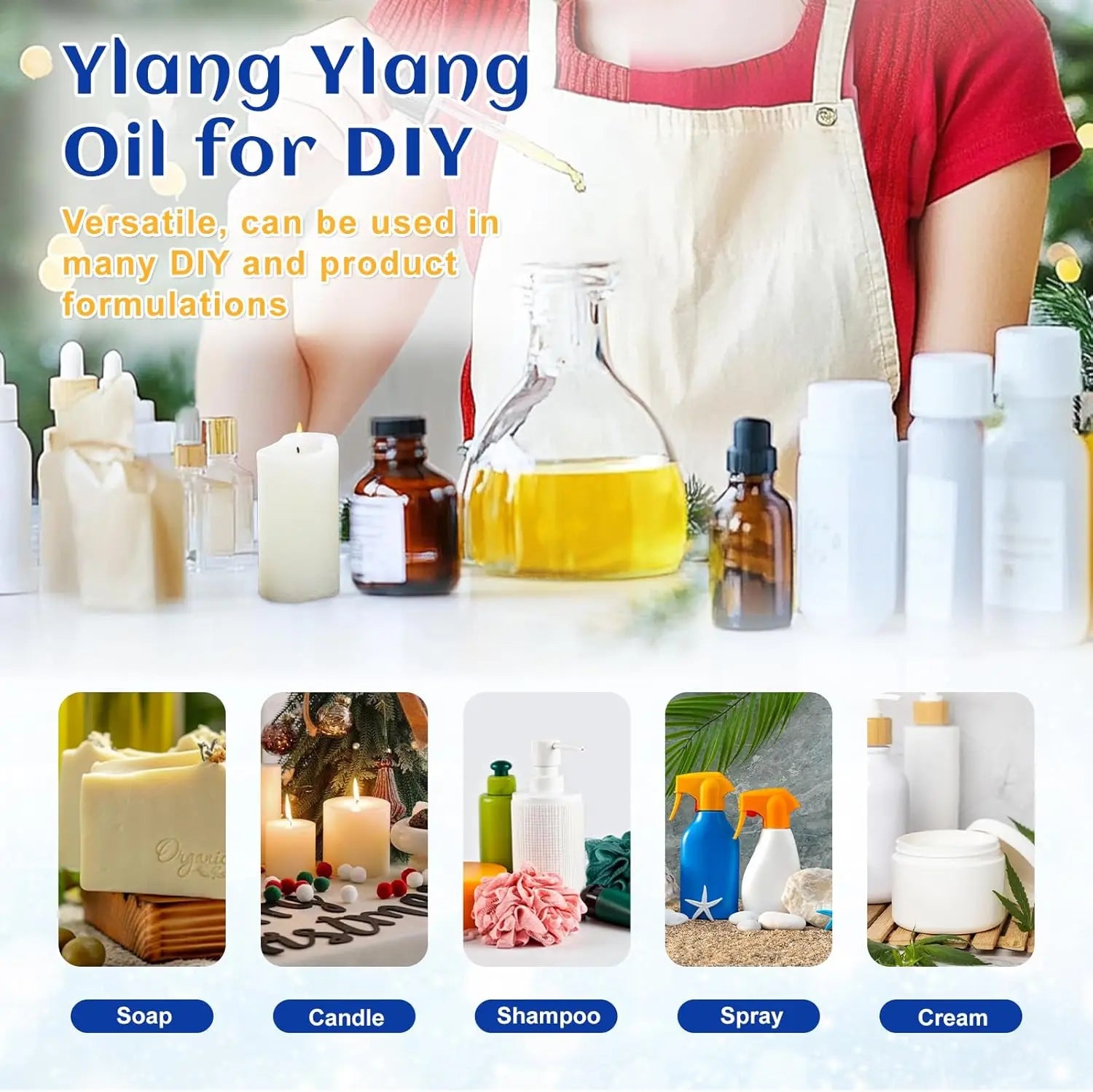 HIQILI Ylang-Ylang Essential Oil 100ML Citronella Geranium 100% Natural Tree Oil for Skin Massage Stress Relief & Aromatherapy