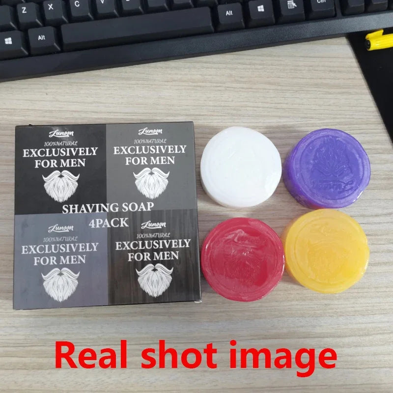 Sandalwood Men’s Shaving Soap Set 4pcs - Rich Foaming, Gentle Deep Clean, Softening & Refreshing Handmade Beard Care Soap 80g*4.