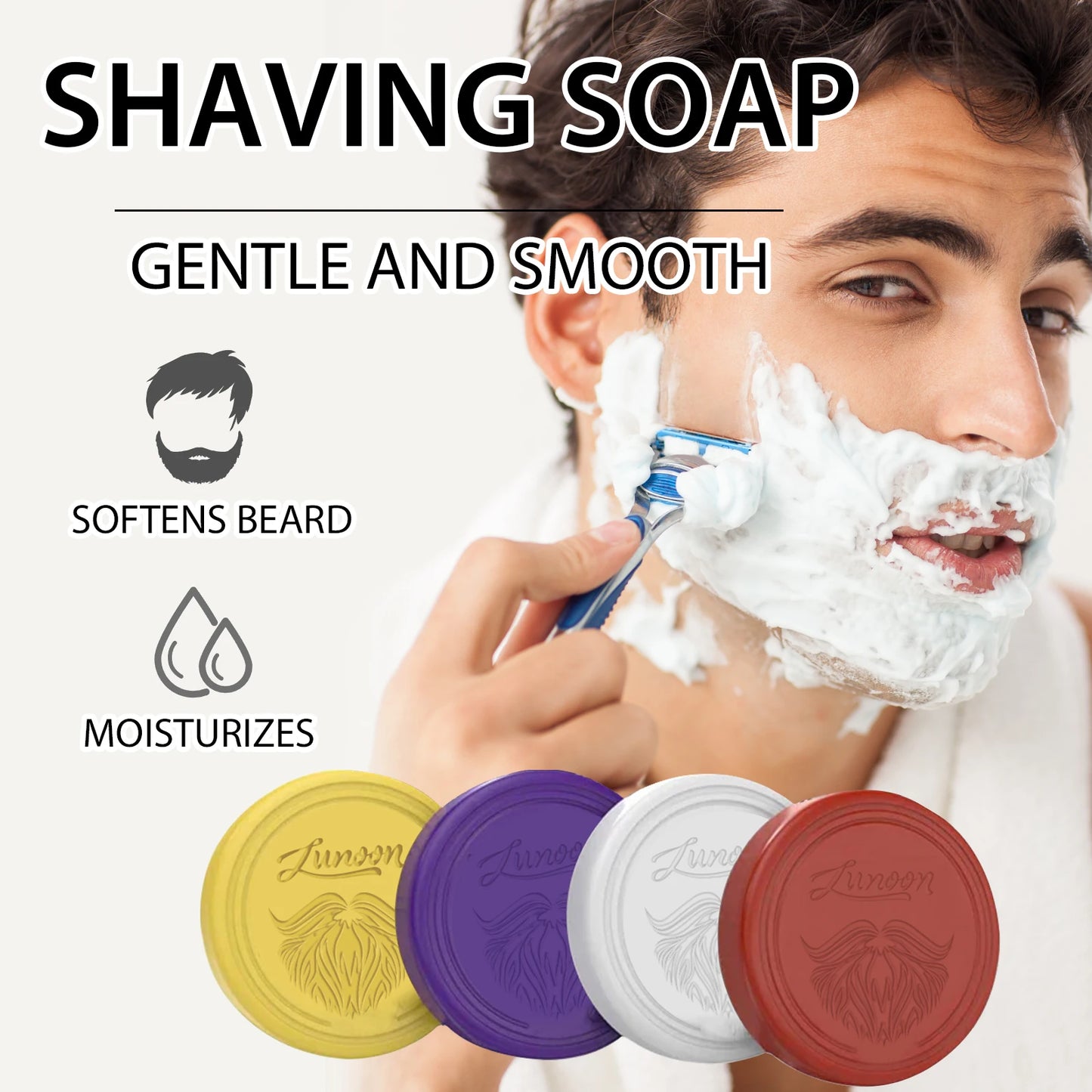 Sandalwood Men’s Shaving Soap Set 4pcs - Rich Foaming, Gentle Deep Clean, Softening & Refreshing Handmade Beard Care Soap 80g*4.