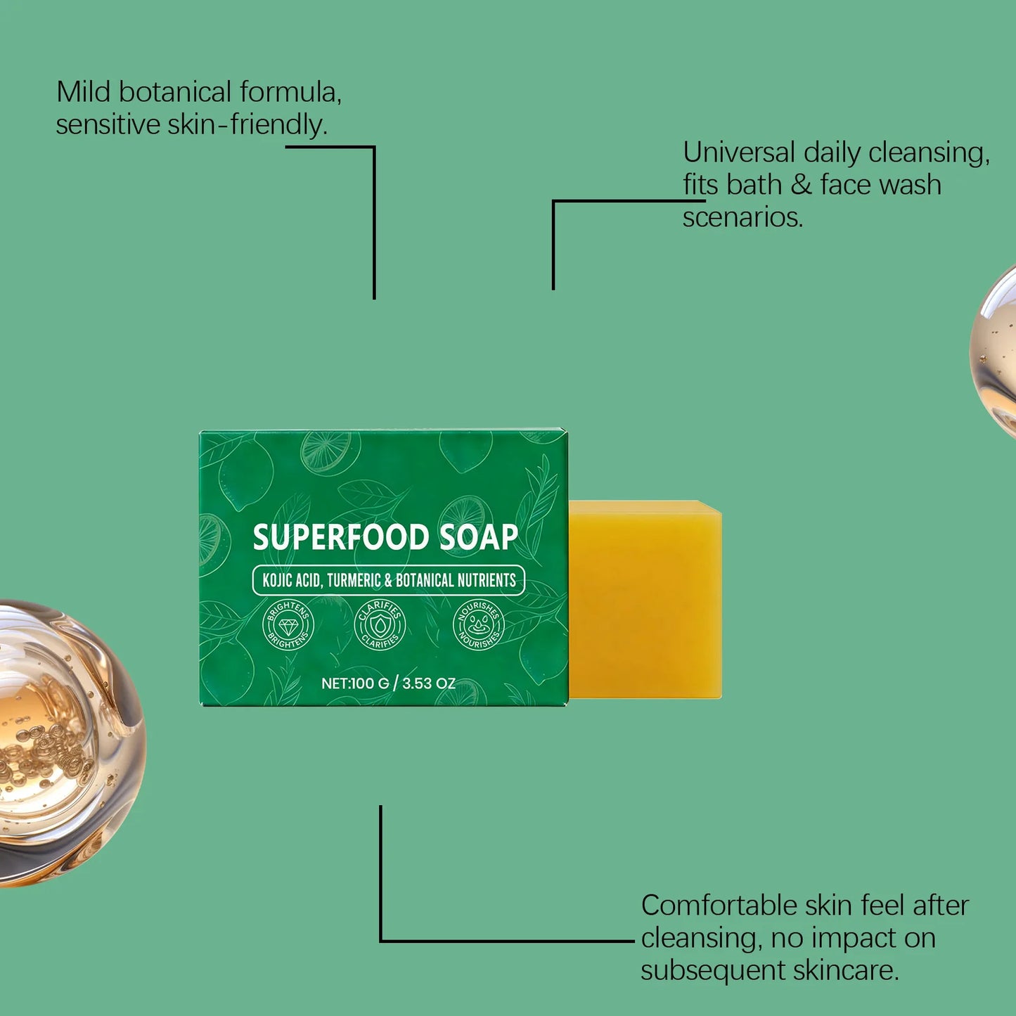 Natural Plant Extract Facial Soap - Mild Purifying for Skin Impurities, Gentle Oil Control & Silky Smooth Skin Feel