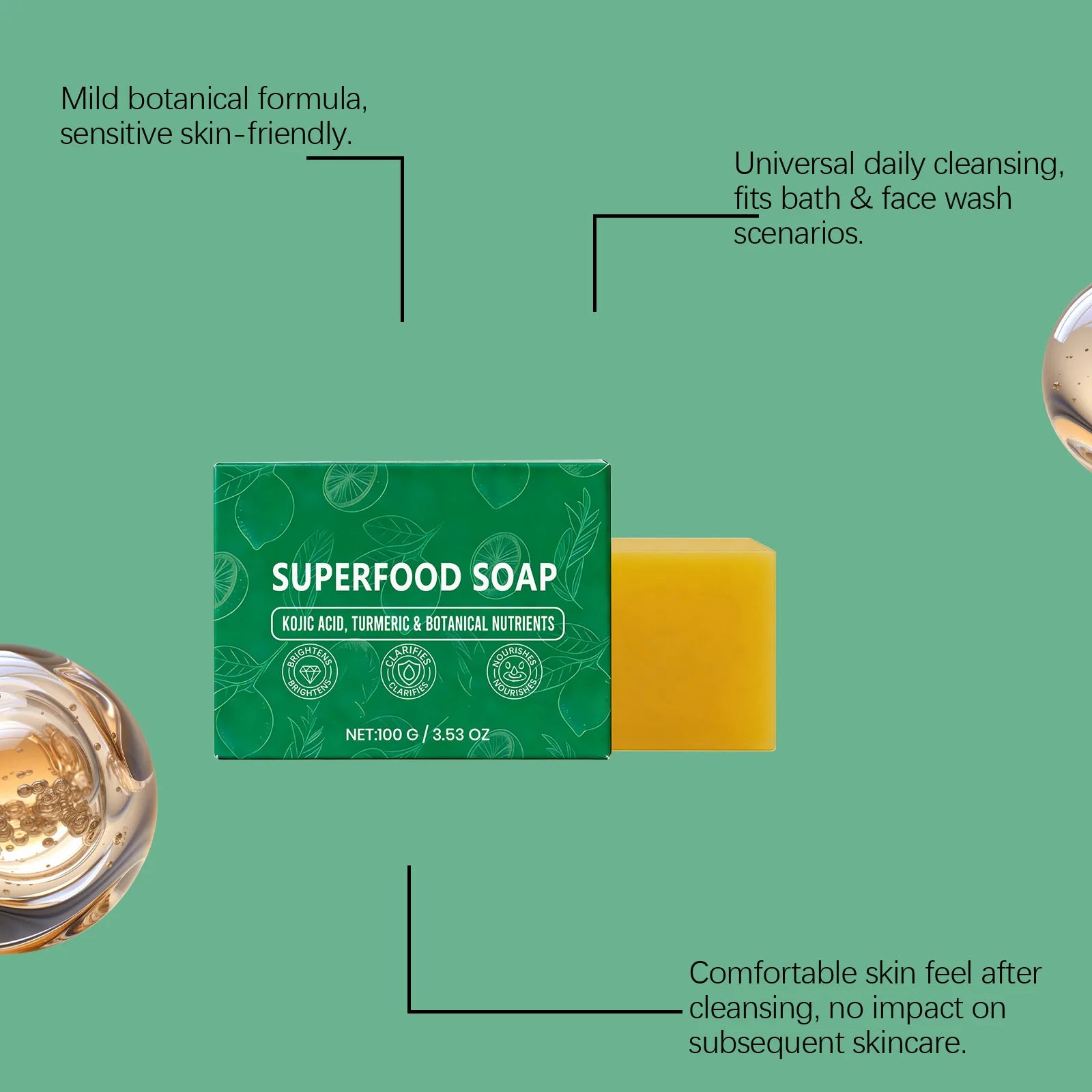 Natural Plant Extract Facial Soap - Mild Purifying for Skin Impurities, Gentle Oil Control & Silky Smooth Skin Feel