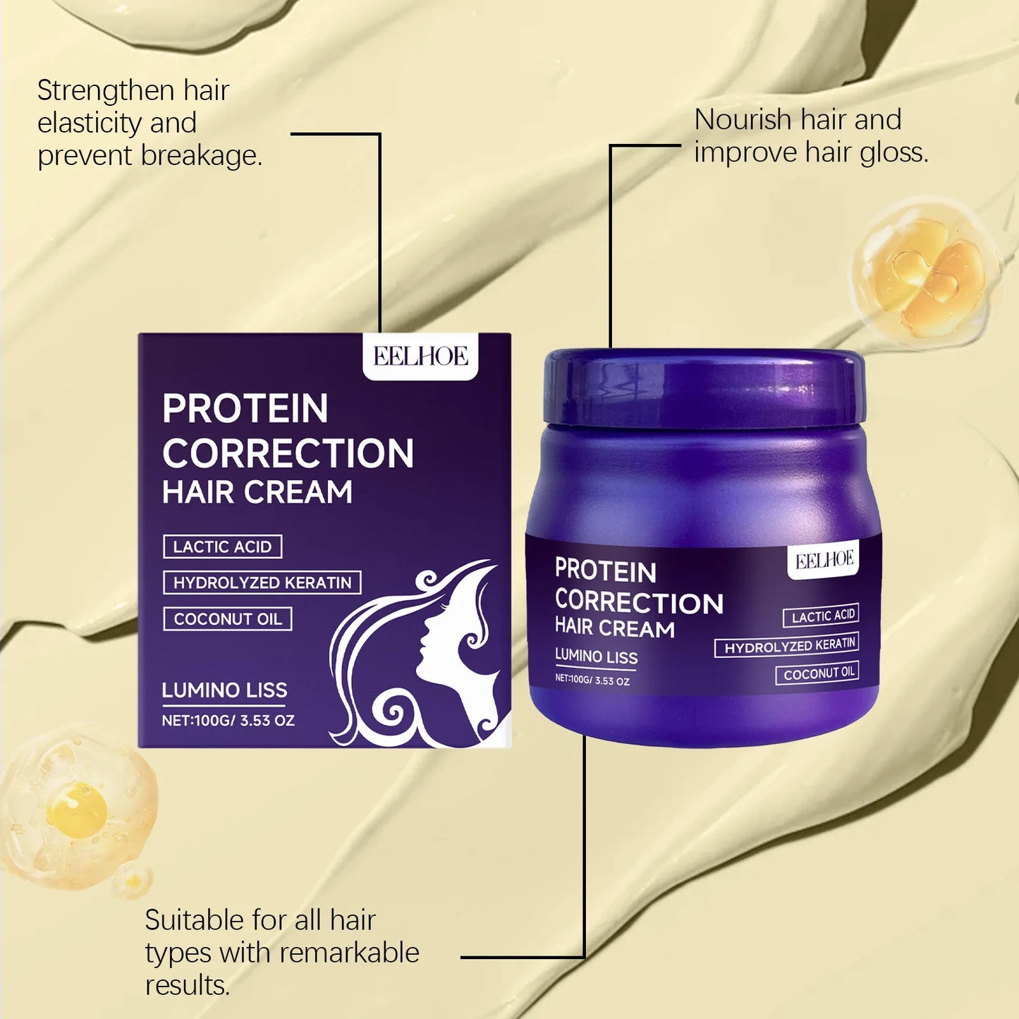Keratin Protein Straightening Hair Mask Deep Repair for Dry Damaged Frizzy Hair Restore Softness Gloss Nourishing Hair Treatment