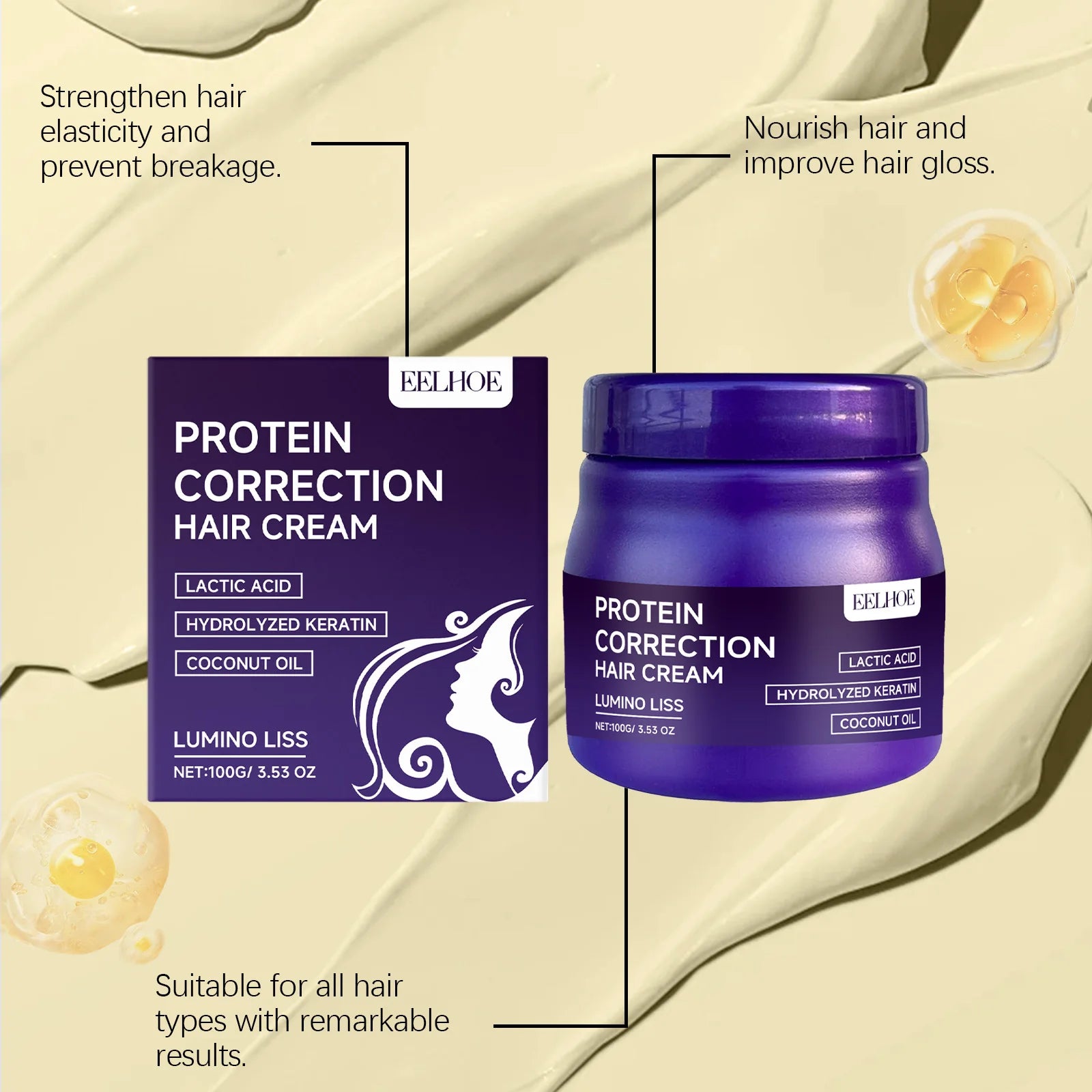 Keratin Protein Straightening Hair Mask Deep Repair for Dry Damaged Frizzy Hair Restore Softness Gloss Nourishing Hair Treatment