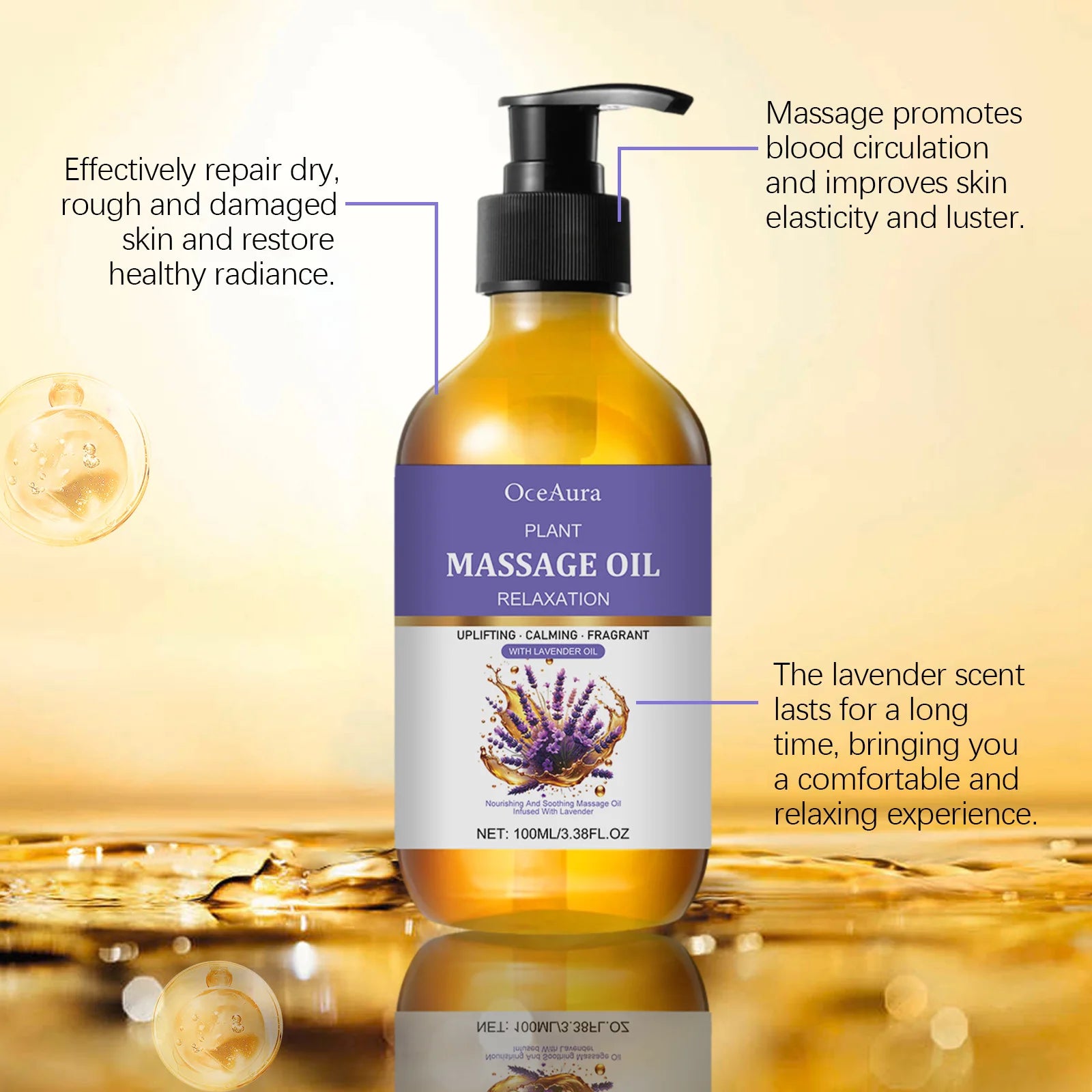 Lavender Essential Oil Relief Stress Improve Sleep Spa Moisturizing Comfortable Calming Nourishing Body Relaxing Massage Essence