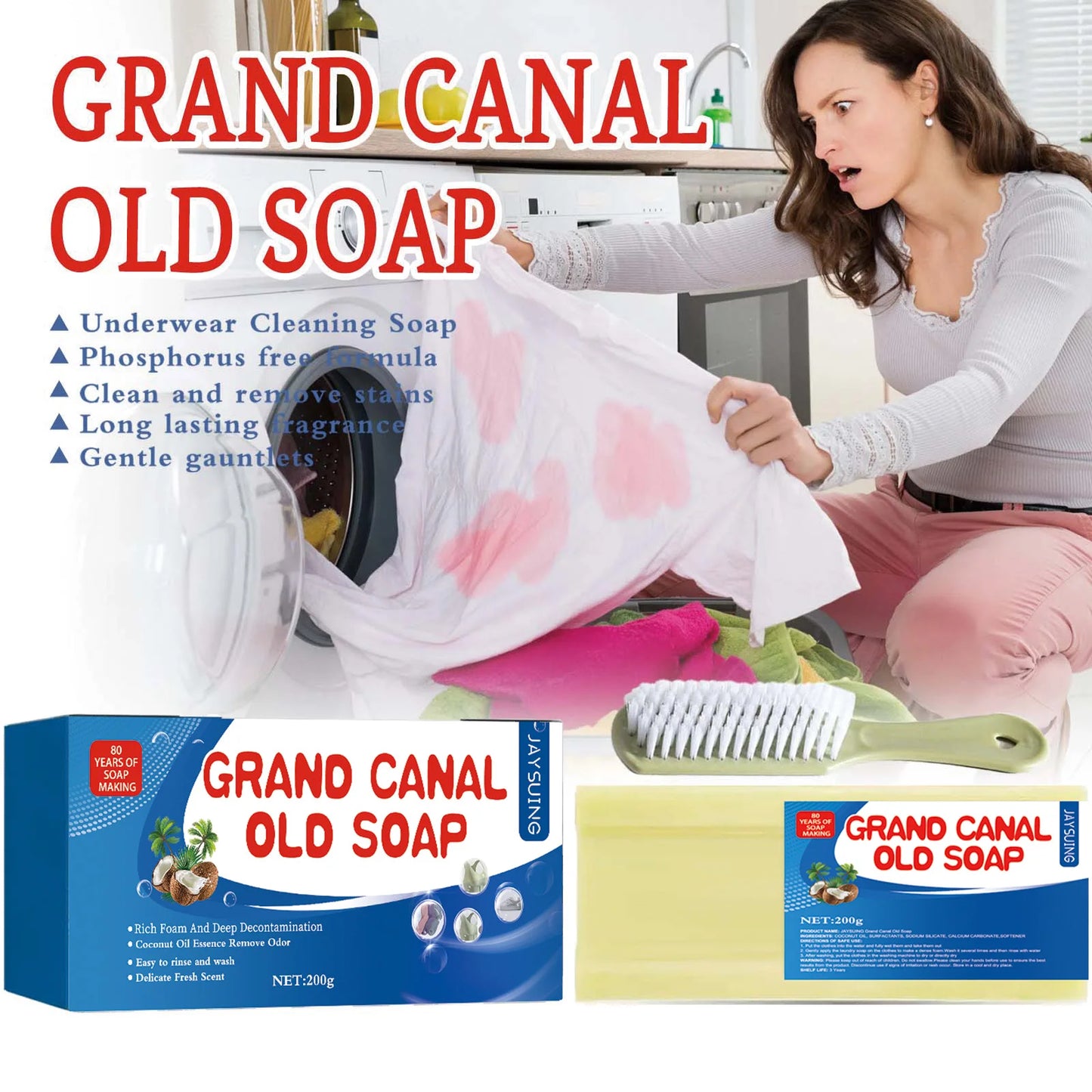 Laundry Cleaning Soap Grand Canal Soap Stains Odors Remover Underwear Cleaner Bleach Clothing Soap Household Washing Detergent
